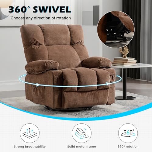 Image of MAHOMICO Recliner Chair Oversized Swivel Rocker with Vibration Massage & Lumbar Heating, 360 Swivel, USB Charging Port, Cup Holders & Side Pocket for Living Room