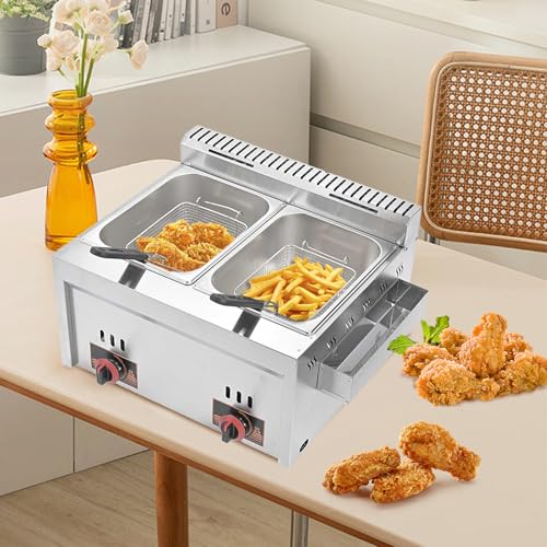 rzoizwko Gas Fritteuse 20L Gas-Fritteuse Edelstahl Fritteuse mit 2 Pommes Körbchen, Doppelter Tank Fritteuse Maschine für Restaurants, Cafés, Imbissstuben – Bild 8