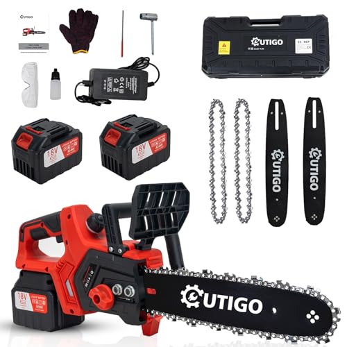 9000mAh cordless chainsaw 12 inches, powerful electric battery chainsaw with 2 chains and 2 guide...