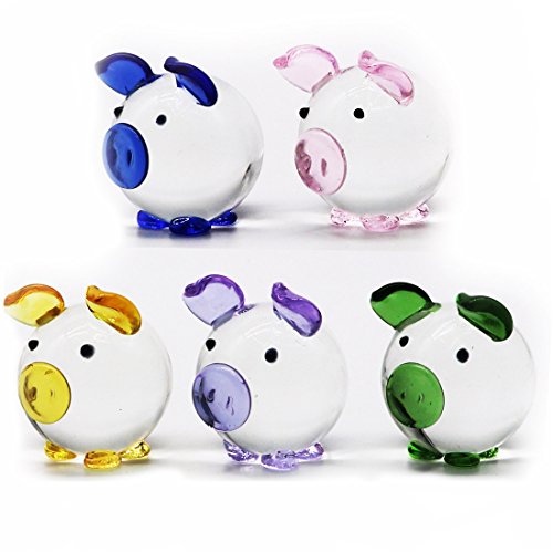 Waltz&F Crystal Pig Figurine Mini Animal Collectible Statue ,Size Approx1.4,5 Color/Set #TOP1