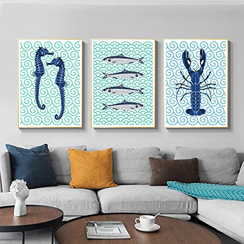 Sardines et poisson de mer sur toile pour décorer la cuisine et la salle de bain