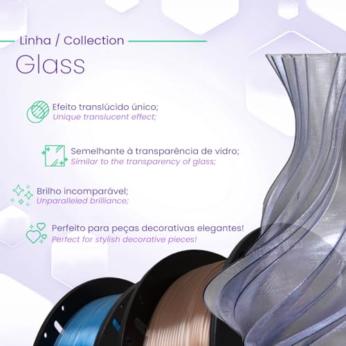 Filamento 3D PLA Glass 1Kg, 1,75mm, Efeito Semelhante a Vidro, Para Impressora 3D - Oficial Voolt3D