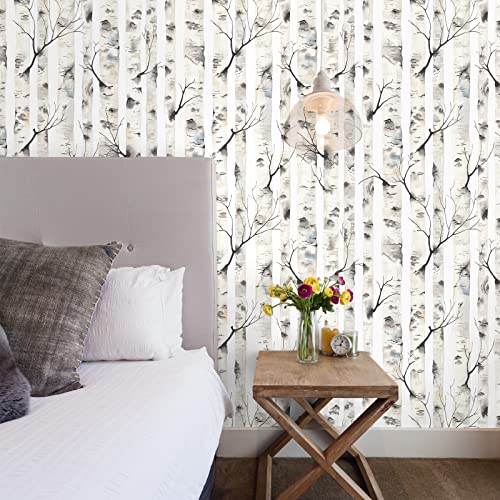 Veelike Birch Tree Wallpaper Mural Peel And Stick Modern Birch Tree Contact Paper For Bedroom Bathroom 17.7''X118'' Removable Self Adhesive Forest Wallpaper Stick And Peel For Kid's Room Accent Wall #TOP2