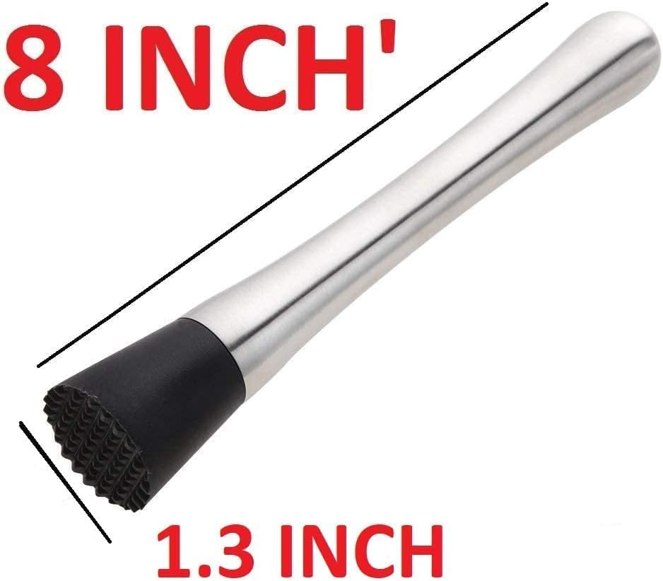 Generic Cocktail Bar Muddler 8"" Stainless Steel Drink Muddler & Mixing Spoon 12"" with Long Spiral Handle, Cocktail Spoon, Bartender Tools: 2 Pcs., Silver