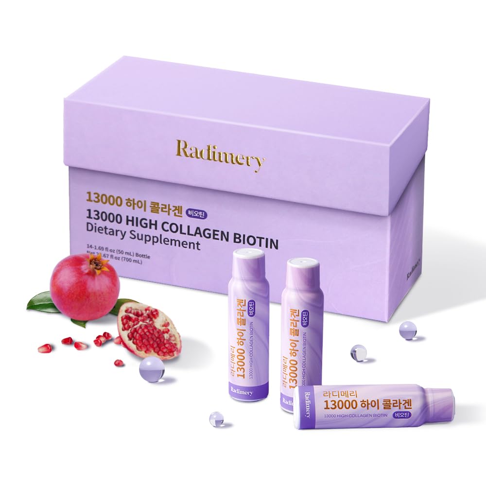 K · FOOD Ultra Premium Liquid Collagen Drink, 13,000mg Marine Collagen Peptides 50ml x 14 Bottles, Biotin, Hyaluronic Acid, Vitamin C – Pomegranate Flavor