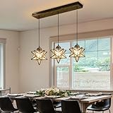 Glass Glam Chandelier 3 Lights Star Pendants Light Fixture for Dining Table Kitchen Island Modern Ceiling Hanging Lights Included LED Warm Light Bulbs Oiled Bronze