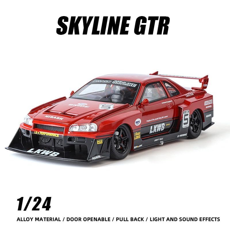 Image of VARIYA ENTERPRISE Exclusive Alloy Metal Pull Back Die-Cast Car Diecast Metal Pullback Toy Car with Openable 6 Doors,Light Music Boys Gifts Toys (1:24 Nissan GTR Skyline S15-Multicolor)