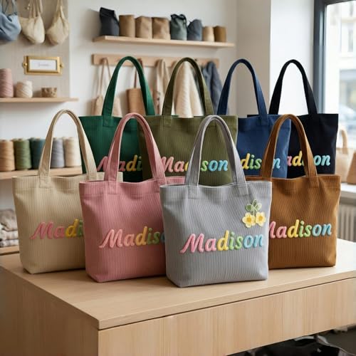Bolso casual de pana personalizado con nombre miniatura 3