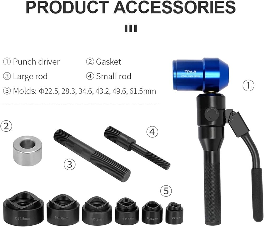 Perforatrice Idraulica Manuale, Attrezzo per Punzonatura, Kit Driver ad Eliminazione Diretta, Scavatrice Portatile per Lamiera con 6 Matrici