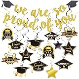 We Are So Proud of You No DIY Required Banner Graduation Decorations Set with Black and Gold Hanging...