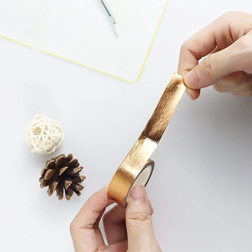 Miniatura 3 de AxeWoodz Juego de 3 rollos de cinta washi de lámina dorada de latón, cinta decorativa, papel artístico, cinta adhesiva para envolver regalos,