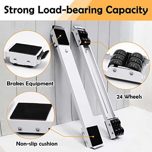 Image of Extendable Furniture Appliances Rollers, Mover Tools with 24 Roller & Brake Equipment for Heavy Washing Dryer Machine Refrigerator for Mobile Wheels Strong Base Stand Hold Up to 660 lb White