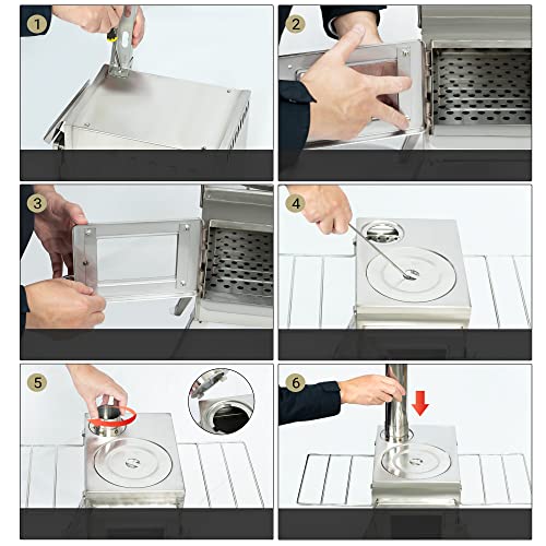 Camping Wood Stove, Portable Hot Tent Stove with Sectional Chimney Pipes, 304 Stainless Steel Wood Burning Stove for Tent Shelter and Cooking Heating