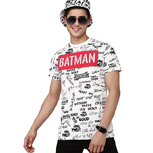 Image of Free Authority Batman Printed Regular Fit White Cotton Men's T-Shirt
