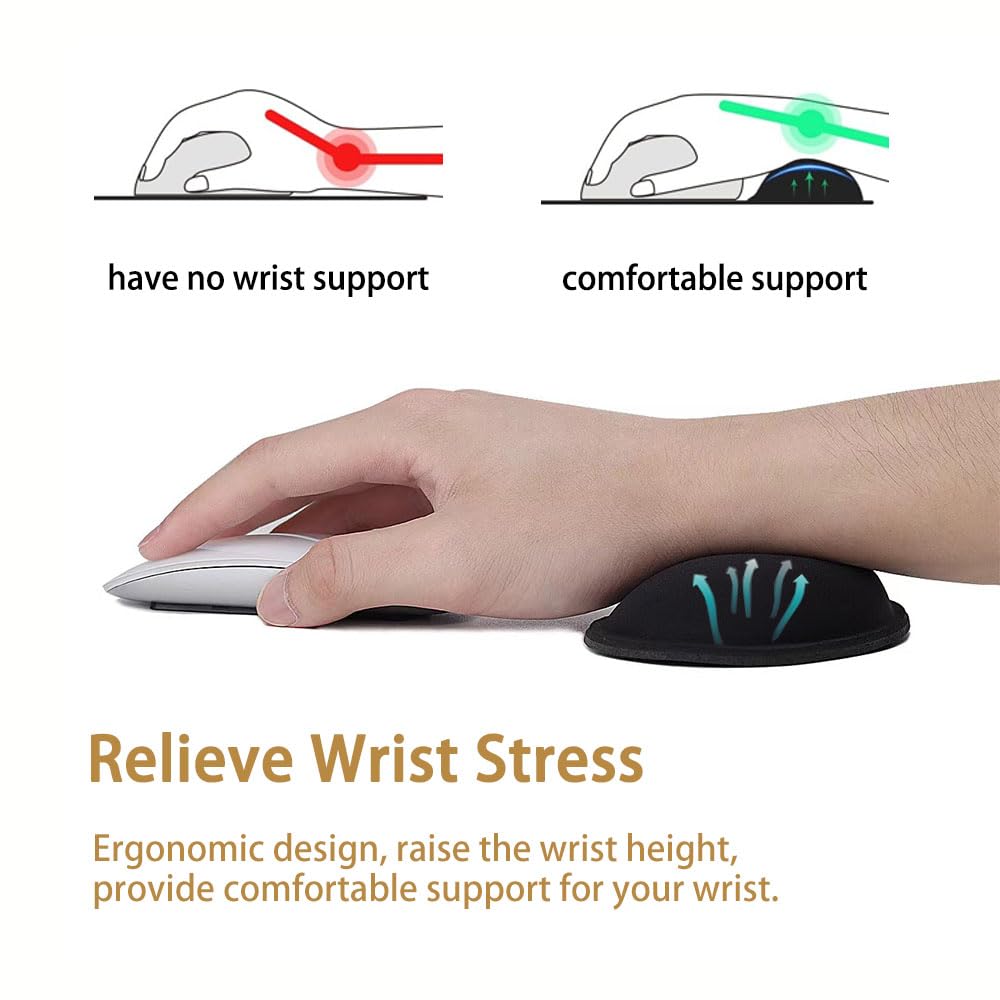 MXCOIRTP Poggiapolsi per mouse, cuscino ergonomico in memory foam con base antiscivolo per alleviare il dolore, ufficio, casa, giochi, computer, nero, 2 pezzi
