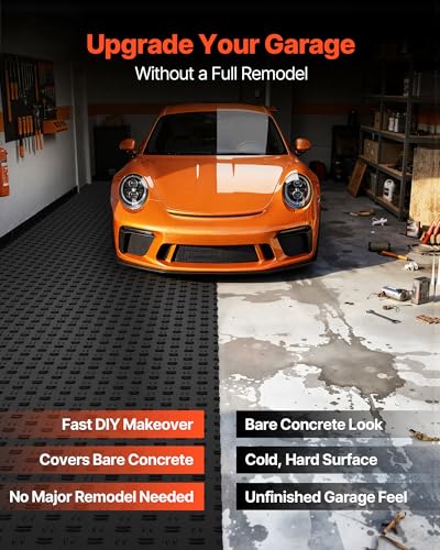 Image of VEVOR Garage Floor Tiles 12 x 12 x 0.53 inch, Interlocking Design Ease of Installation Double-Sided Texture Non-Slip Sturdiness, for Garages, Basements, Repair Shops, Black, 50 Pack