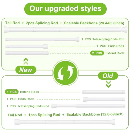 Image of Tension Curtain Rod 30-64 Inch Curtain Rods No Drilling White Tension Spring Rod Adjustable Curtain Rod Expandable Shower Pressure Tension for Windows Closet Doorway