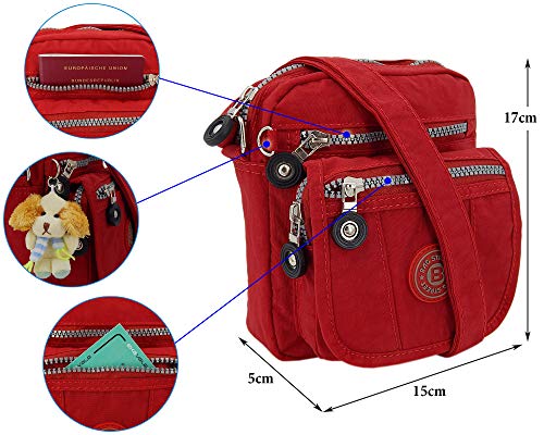 ekavale kleine Umhängetasche Damentasche aus hochwertigem wasserabwesendem Nylon Schultertasche (Rot)