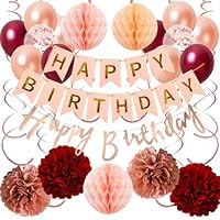 Deko Geburtstag Ballons Girlande Set - Geburtstagsdeko Happy Birthday Banner Luftballons und Spiralen, Papier Pompons Wabenbälle für Frauen Mann Mädchen Jungen Geburtstagsfeier