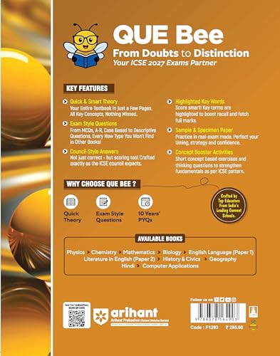 Image of Arihant ICSE Physics Class 10 Exam 2026-27 | Quick Theory, Exam Pattern Questions & Sample Papers | As per ICSE Syllabus | Que Bee 2nd Edition 2027