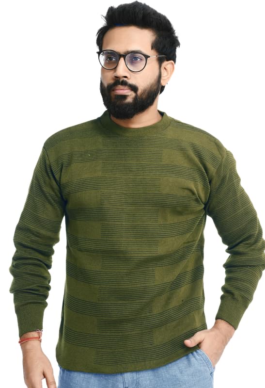 manra Men Round Neck Solid Plain Full Sleeve Woolen Winter Pullover Sweater (Men OSWAL LINE Sweater)-picture-53