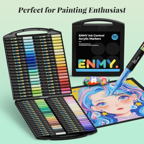 Image of 80 Colors Acrylic Paint Markers, Direct Liquid Acrylic Paint Marker Pen, Fabric Markers for Textile, Canvas, Rock, Glass, Wood, Paper, DIY, Acrylic Coloring Pens for DIY Craft Supplies