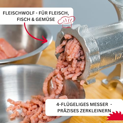 Foto von Westmark Fleischwolf Größe 5, mit Scheibe der Lochgröße ø 4,5 mm, inkl. Schraubzwinge für Tischmontage, Verzinnter Stahlguss, Silber, 97502260