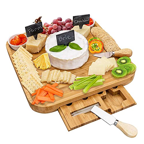 Bamboo Cheese Board and Knife Set,Cheese Platter - House Warming Gifts New Home, Anniversary & Wedding Gifts for Couple, Housewarming Gift New House (Style3)