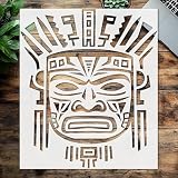 Aztec Face Mask Stencil, Reusable Mylar Template, 8.5 x 11 Inch Sheet for Painting, Wall Art, Crafts, DIY Projects and Ethnic Decorative Design