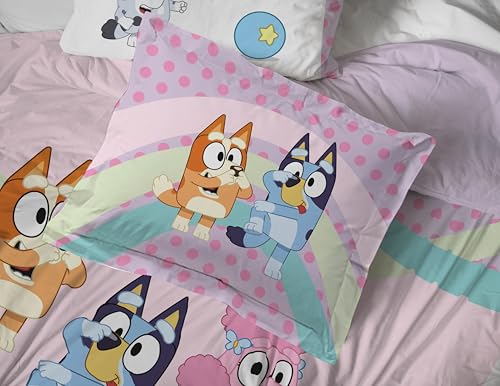 Image of Bluey Bingo Queen Comforter Set 7 Piece Kids Bedding for Girls, Pink | Bed in a Bag, Comforter Sheets Shams Pillowcases, Official Brand, Soft Microfiber, Machine Washable, Girls Gift