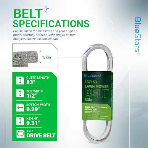 Image of BlueStars 137153 Mower Drive Belt | Aramid Cord | 83 inch x 1 /2 inch | Drive Belt - For Craftsman Husqvarna AYP Poulan Pro Weed Eater Lawn Mowers - Replaces 532137153 161588 532161588