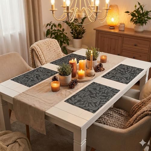 Image of YELONA Placemats for Dining Table - Heat Resistant, Non-Slip & Washable PVC Vinyl Table Mats - Set of 4, 45 x 30 cm (Charcoal Grey)