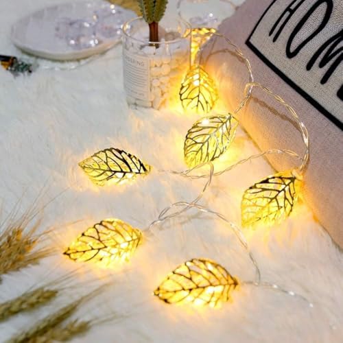Image of Xenith 14 LED Decorative Leaf Shape Golden Metal String Lights Fairy Lights Decorative Lights for Diwali Christmas Home Marriage Festivals Indoor Outdoor Decoration Lighting (Warm White, 3.5 Meter)