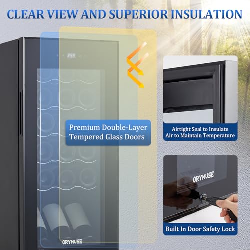 Image of 18 Bottle Compressor Wine Cooler Refrigerator with Lock, Freestanding Wine Fridge, 41F-64F Digital Temperature Control, Large Wine Cellar for Red, White, Champagne, and Sparkling Wine - Black