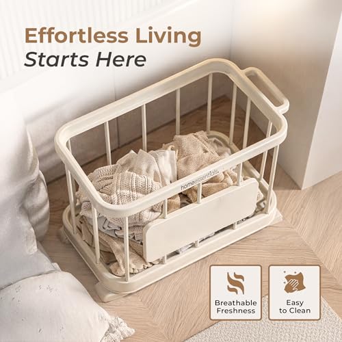 Image of HomeEssentials Large Foldable Laundry Basket with - Heavy Duty Fabric Laundry Bag for Clothes & Toy Storage - Collapsible Clothes Hamper with Handles - Multi-Purpose Home Organization Bin, Cream