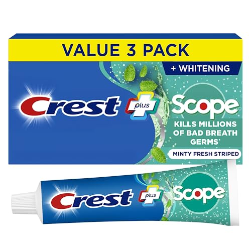 Crest + Scope Whitening Toothpaste - Pack of 3, 5.4 Oz Tubes - Anticavity Fluoride Toothpaste, Fresh...