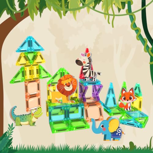 ACELIFE 45 teiliges Mini Magnetbaustein Set für Kinder -Tierdschungel – Ansicht 4