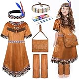 AOTHSO 7 Pieces Girls Native Outfit Costume Kids Native American Costume Set Girls Indian Princess Dress Halloween Cosplay
