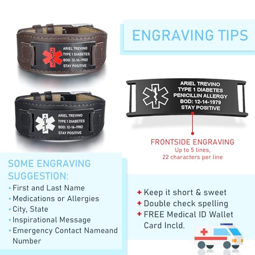 Medical Alert Bracelet for Men, Personalized Engraving Medic Info ID Bracelet Custom Emergency Medical Bracelets for Autism Allergy Diabetic Epilepsy3