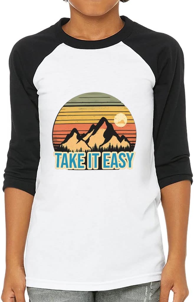 Take It Easy Kids' Baseball T-Shirt - Mountain 3/4 Sleeve T-Shirt - Sunset Baseball Tee