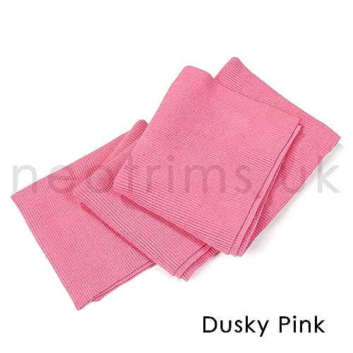 Knit Rib Elastane Waistbands Ribbing Strip, Neotrims Stretch 2 x 2 Fabric Material, Great Recovery Resilient. Use Garment Cuffs, Collars, Welt Edge. 100cms x 20cms Panel. Dusky Pink, 2 Strips4