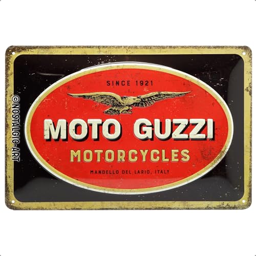 Nostalgic-Art Retro Blechschild, 20 x 30 cm, Moto Guzzi – Logo Motorcycles – Geschenk-Idee für Biker, Original Lizenzprodukt (OLP), aus Metall, Vintage Design, Blechschilder Sprüche