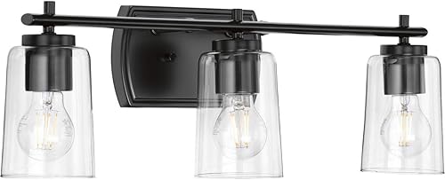 Miniatura 6 de Progress Lighting Adley Collection - Lámpara de tocador de baño tradicional con 3 luces, de cristal transparente, color negro mate, 7-58 x 23
