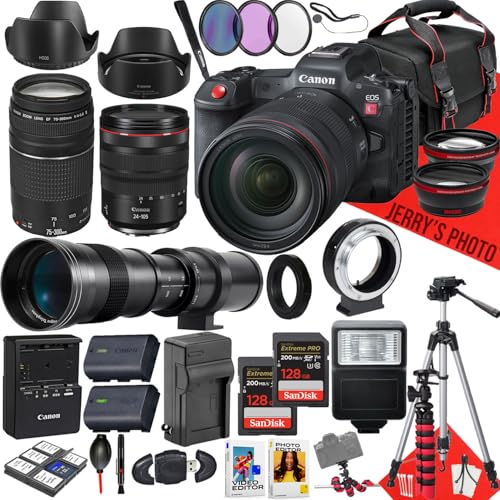 Canon EOS R5 C Mirrorless Camera with 24-105mm f/4 L is USM, EF 75-300mm f/4-5.6 III and 420-800mm f/8.3 HD Telephoto Zoom Lens + 2PC 128 GB Memory + More (38pc Bundle) (Renewed)