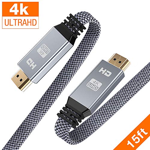 High Speed HDMI Cable 15ft (4K@60Hz, HDMI 2.0, 18Gbps), Snowkids 4K Flat HDMI