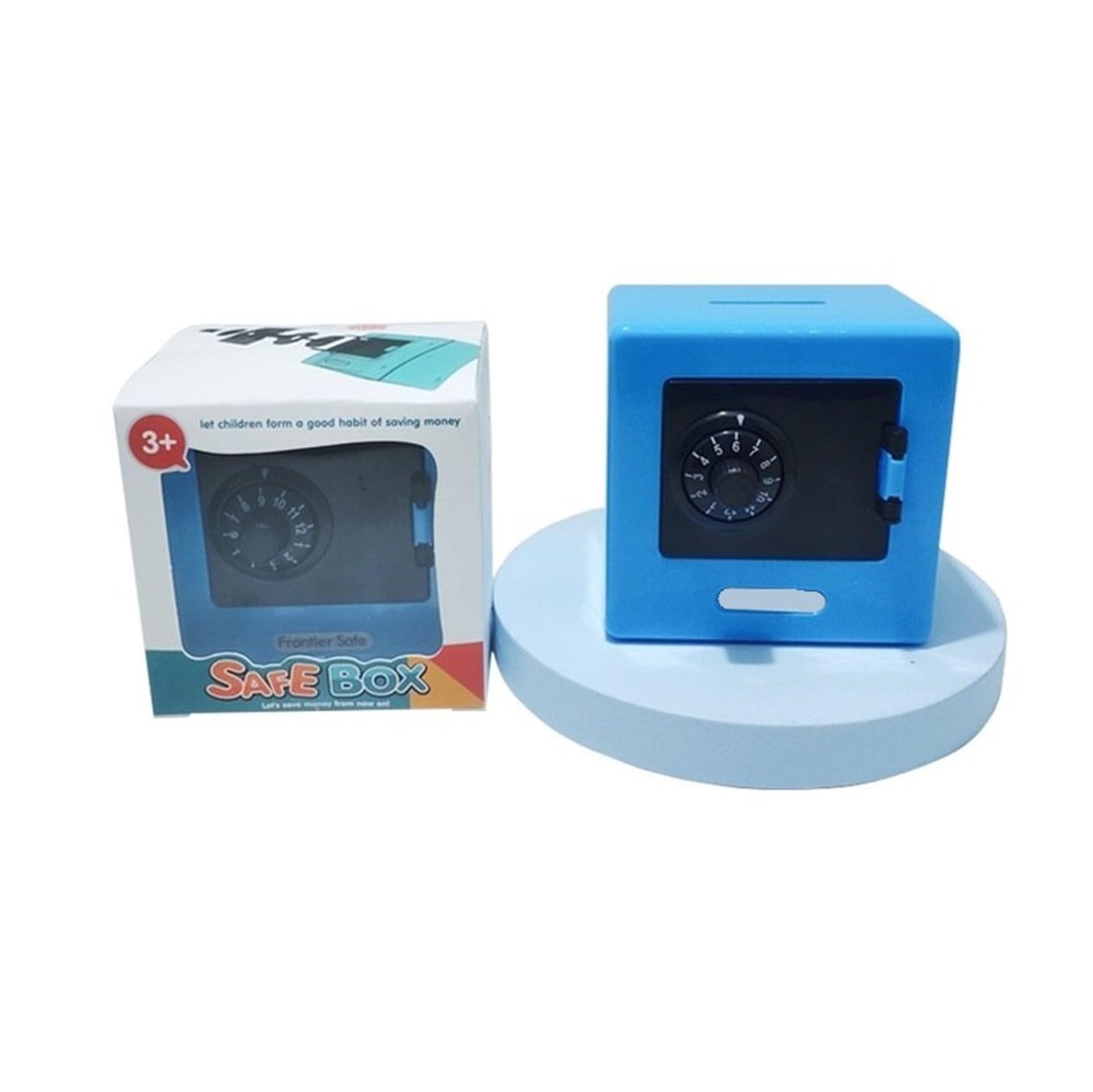 Mini Safe, Mini Bank Money Box Retro Rotating Password Cash Coins Saving Safe Automatic Deposit Banknote Christmas Gift(Blu)