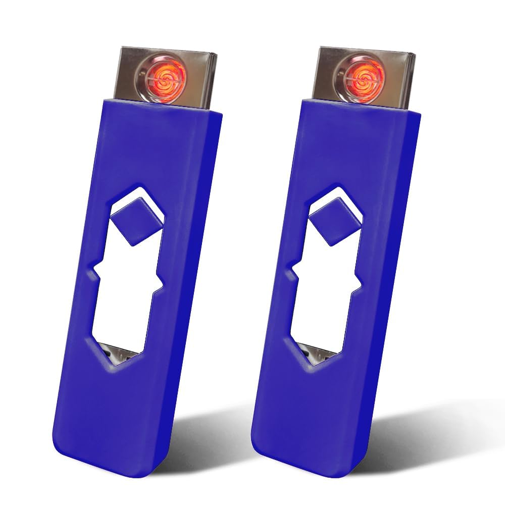 2Pcs Electronic Lighter USB Rechargeable Lighter Windproof Lighter Flameless Lighter Ignition USB Lighter Cigarette Lighter Blue
