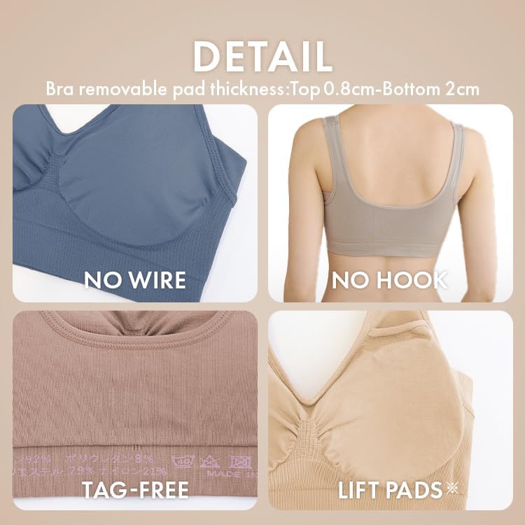 Bra Womens Wireless Bras All Day Lift Bra Cover Stretch Anti-Sagging Push-up Sleep Japan Design Bambi Water - Image 8