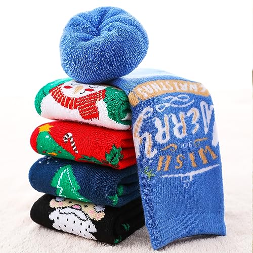 5 Pairs Christmas Socks Children Xmas Socks Crew Cotton Socks for 1-3/3-5/6-8/9-12 Children Toddlers Boys Girls3