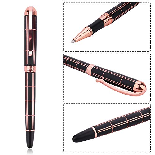 Shalory Rose Gold Gel Ink Rollerball Pen-Geometric Stripe Style Copper Grip Metal Pens In Gift Box With 1 Extra Refill,Valentine's Day Gifts For Women &Men (Black Ink, 0.7Mm Fine Point) #TOP1